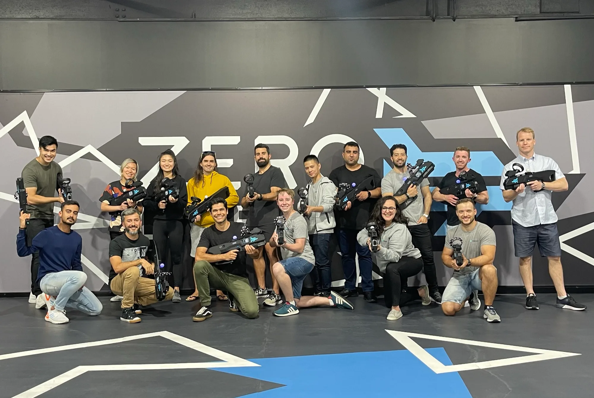 The team at a laser tag social